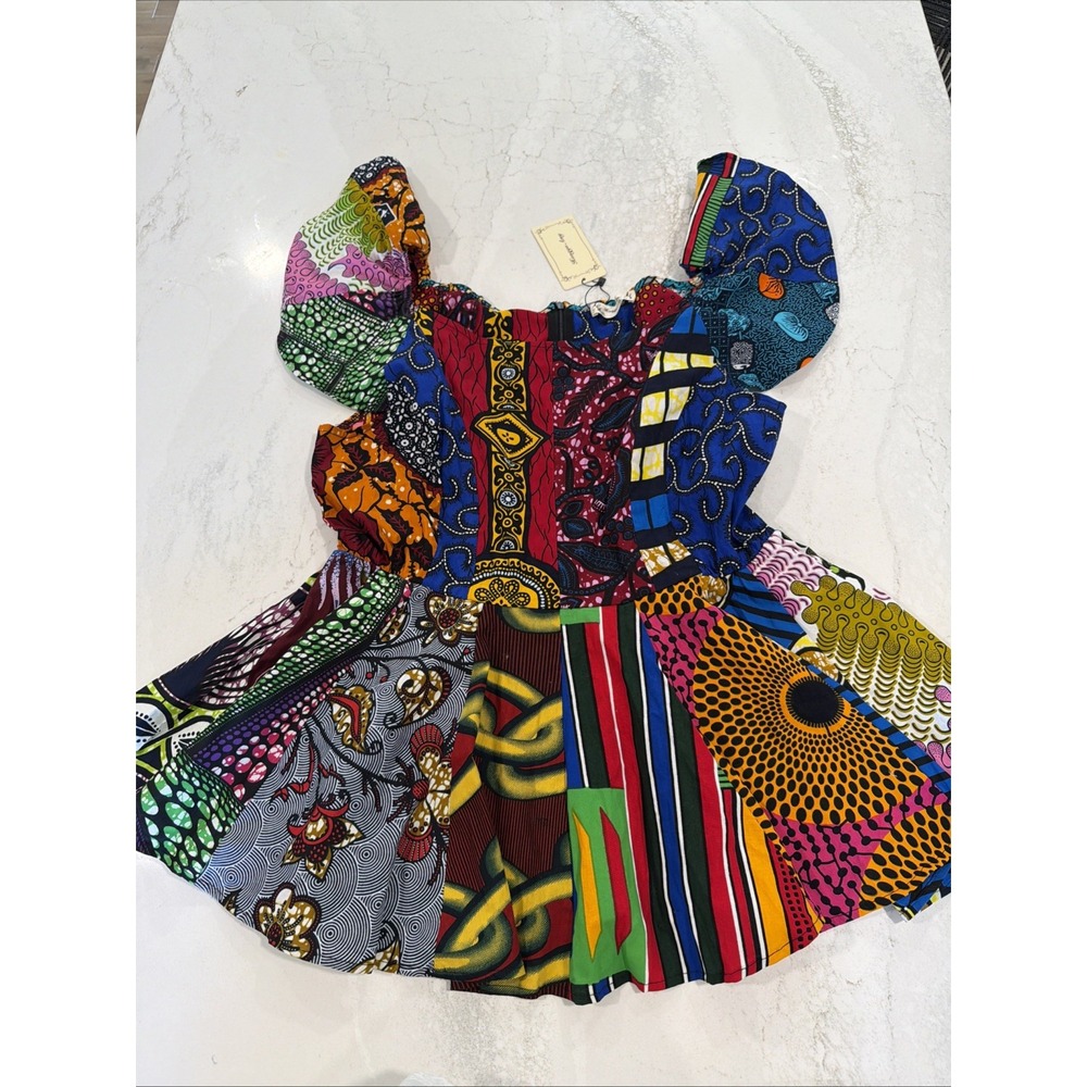 NWT Multicolor African Vibrant Print Flattering Peplum Top Sz XL Waxed Fabric